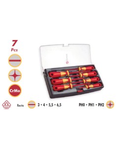 JGO. DESTORNILLADOR DOGHER C/ESTUCHE PLASTICO AISLANTE 1000V. 7p.