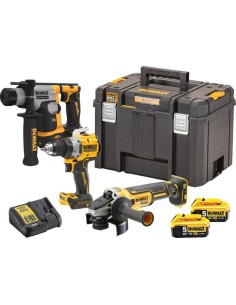 KIT 18V. DEWALT DCK355P2T TALADRO DCD800 + MARTILLO DCH172 + AMOLADORA DCG405 + 2 BATERIAS DCB184 + TSTAK VI