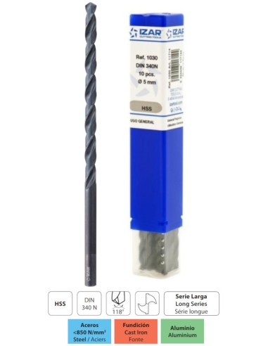 BROCA HIERRO HSS LARGA D340N (1030/11714)  5,00x 87x132mm.